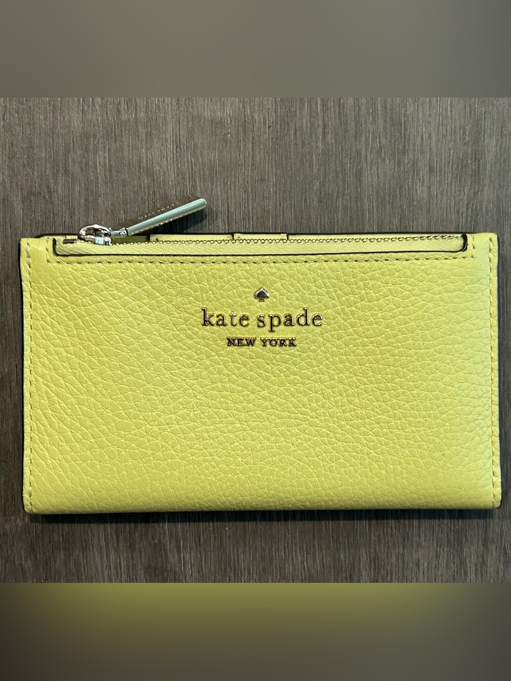 KATE SPADE Yellow Pebbled Leather Zip Card Wallet